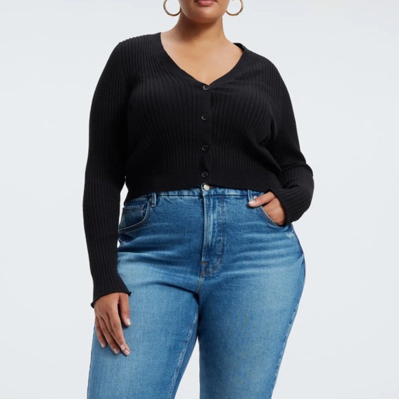 Good American Sweaters - Good American Black Cozy Rib Crop Cardigan Size 3XL NWT